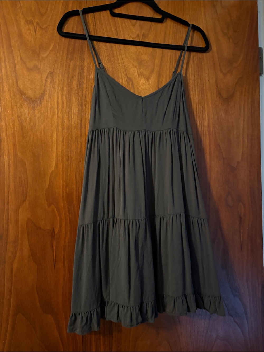American Eagle Spaghetti Strap Tiered Babydoll Dress in dark gray